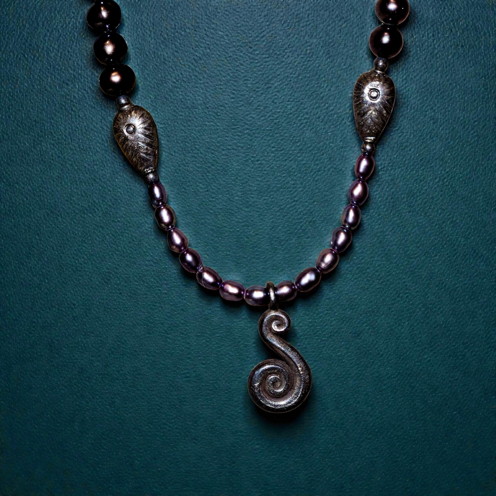 Artisan Janice Prodor 925 Silver And Cultured Freshwater Black Pearl Necklace